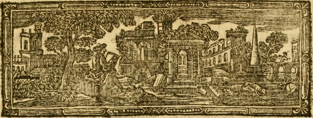 An illustration from Catalogus bibliothecae Harleianae, in locos communes distributus cum indice auctorum, 1743, leaf 6