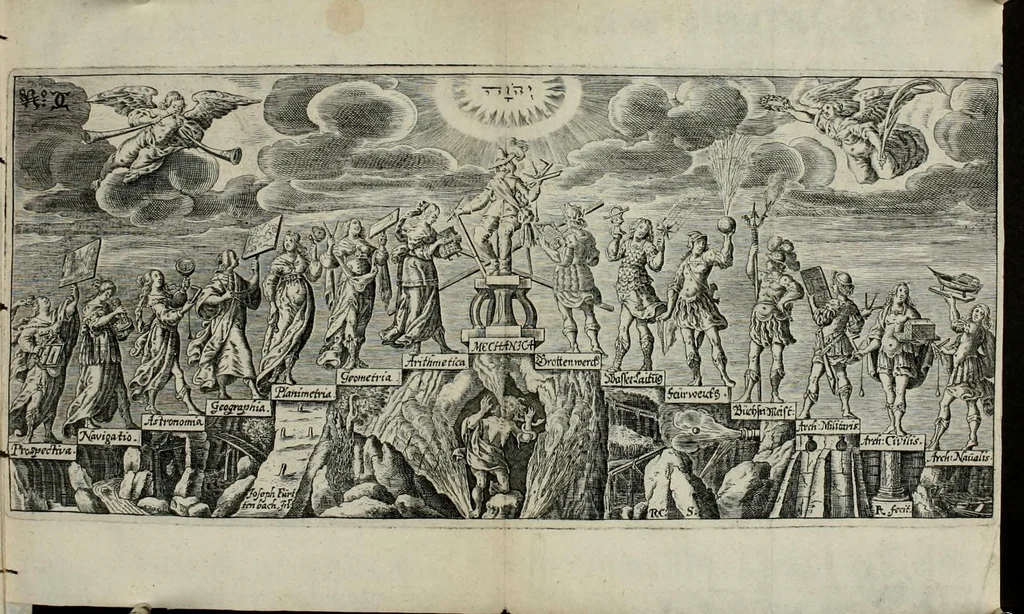 An illustration from Catalogus oder Register aller deren Bücher, so von mechanischen albereit experimentirten Künsten tractieren : welche mehrtheils in offenem Truck seynd publiciert worden, auch noch zufolgen haben, 1652, leaf 21
