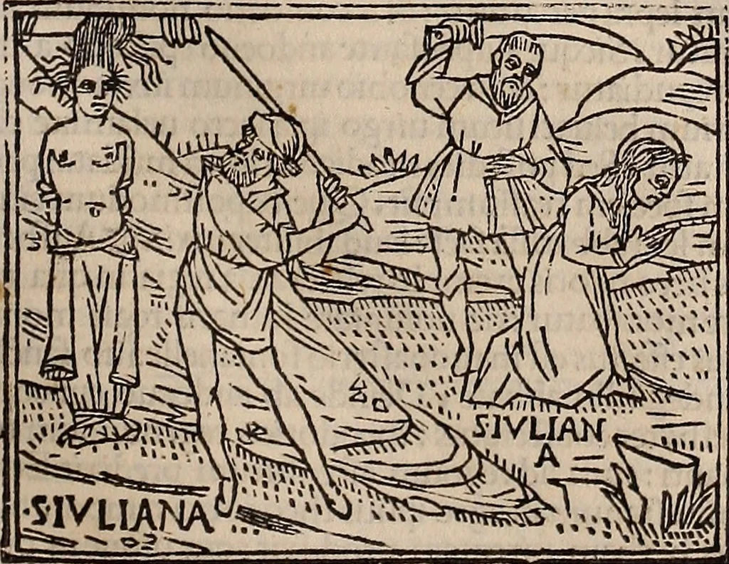 An illustration from Catalogus sanctorum [et] gestorum eoru[m] ex diuersis voluminibus collectus: editus a reuere[n]dissimo in [Christo] patre domino Petro de natalibus de venetijs dei gratia e[pisco]po Equilino, 1506, leaf 116