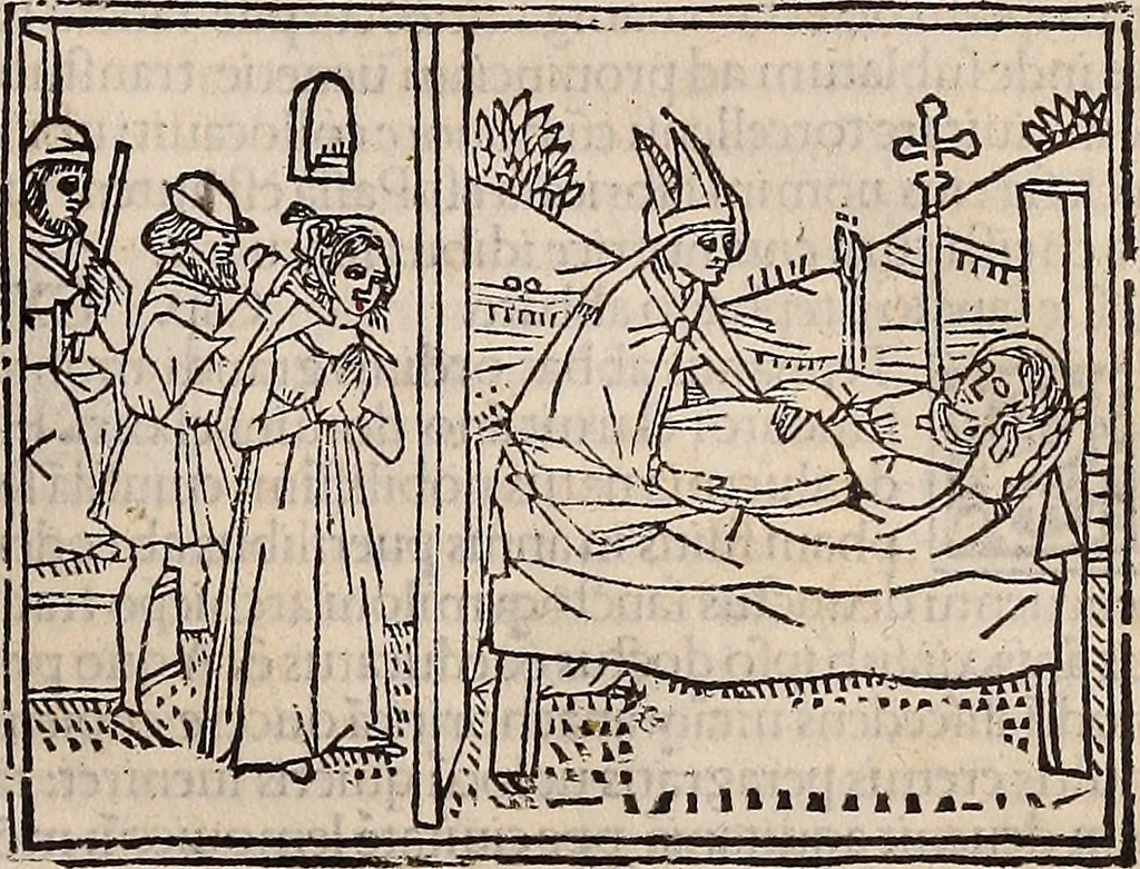 An illustration from Catalogus sanctorum [et] gestorum eoru[m] ex diuersis voluminibus collectus: editus a reuere[n]dissimo in [Christo] patre domino Petro de natalibus de venetijs dei gratia e[pisco]po Equilino, 1506, leaf 120