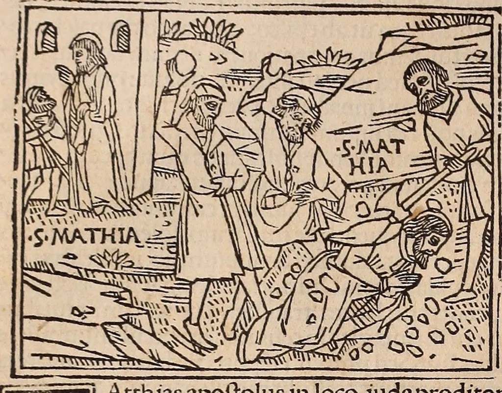 An illustration from Catalogus sanctorum [et] gestorum eoru[m] ex diuersis voluminibus collectus: editus a reuere[n]dissimo in [Christo] patre domino Petro de natalibus de venetijs dei gratia e[pisco]po Equilino, 1506, leaf 129
