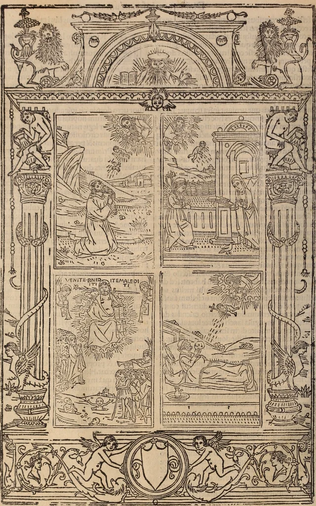 An illustration from Catalogus sanctorum [et] gestorum eoru[m] ex diuersis voluminibus collectus: editus a reuere[n]dissimo in [Christo] patre domino Petro de natalibus de venetijs dei gratia e[pisco]po Equilino, 1506, leaf 13
