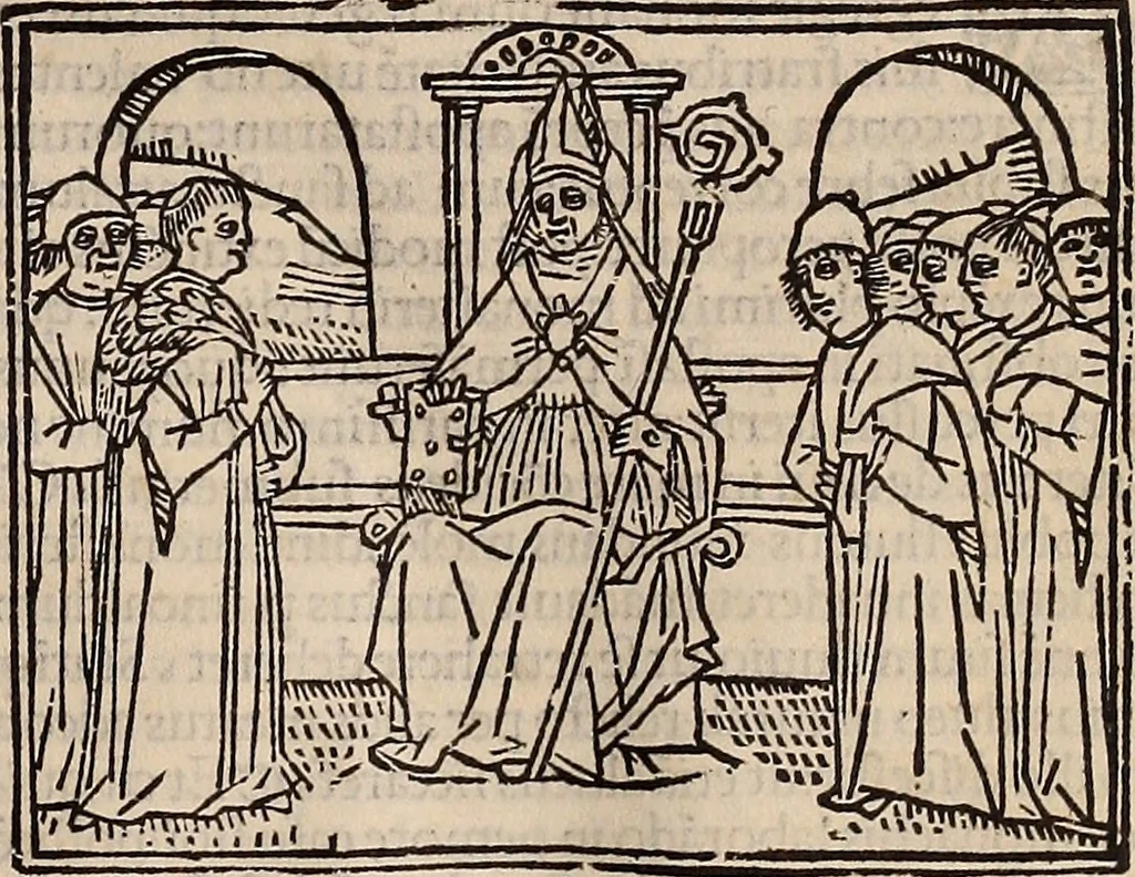 An illustration from Catalogus sanctorum [et] gestorum eoru[m] ex diuersis voluminibus collectus: editus a reuere[n]dissimo in [Christo] patre domino Petro de natalibus de venetijs dei gratia e[pisco]po Equilino, 1506, leaf 136