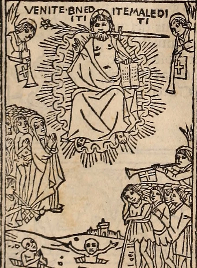 An illustration from Catalogus sanctorum [et] gestorum eoru[m] ex diuersis voluminibus collectus: editus a reuere[n]dissimo in [Christo] patre domino Petro de natalibus de venetijs dei gratia e[pisco]po Equilino, 1506, leaf 15