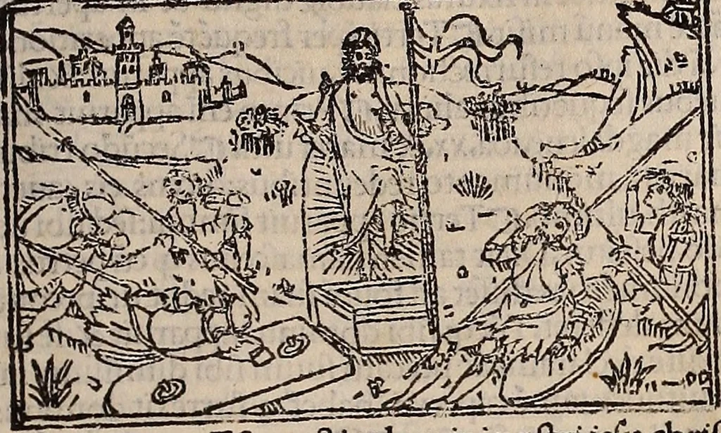An illustration from Catalogus sanctorum [et] gestorum eoru[m] ex diuersis voluminibus collectus: editus a reuere[n]dissimo in [Christo] patre domino Petro de natalibus de venetijs dei gratia e[pisco]po Equilino, 1506, leaf 154
