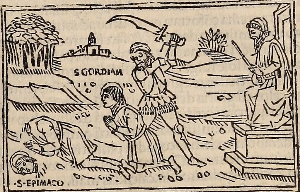 An illustration from Catalogus sanctorum [et] gestorum eoru[m] ex diuersis voluminibus collectus: editus a reuere[n]dissimo in [Christo] patre domino Petro de natalibus de venetijs dei gratia e[pisco]po Equilino, 1506, leaf 166