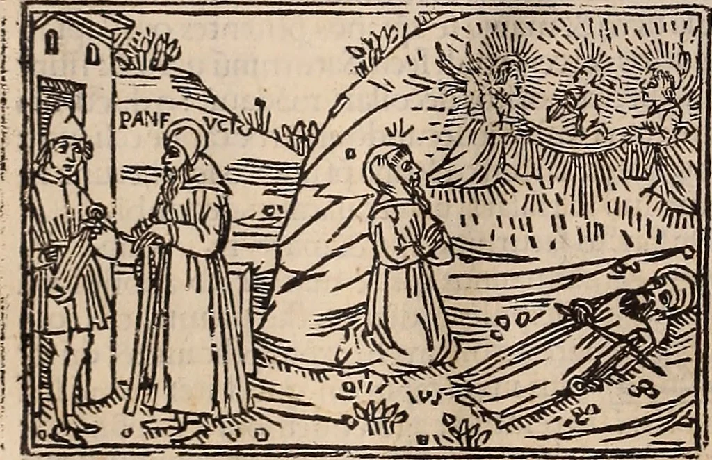 An illustration from Catalogus sanctorum [et] gestorum eoru[m] ex diuersis voluminibus collectus: editus a reuere[n]dissimo in [Christo] patre domino Petro de natalibus de venetijs dei gratia e[pisco]po Equilino, 1506, leaf 17