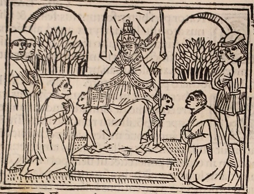 An illustration from Catalogus sanctorum [et] gestorum eoru[m] ex diuersis voluminibus collectus: editus a reuere[n]dissimo in [Christo] patre domino Petro de natalibus de venetijs dei gratia e[pisco]po Equilino, 1506, leaf 171