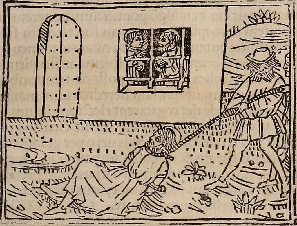 An illustration from Catalogus sanctorum [et] gestorum eoru[m] ex diuersis voluminibus collectus: editus a reuere[n]dissimo in [Christo] patre domino Petro de natalibus de venetijs dei gratia e[pisco]po Equilino, 1506, leaf 174