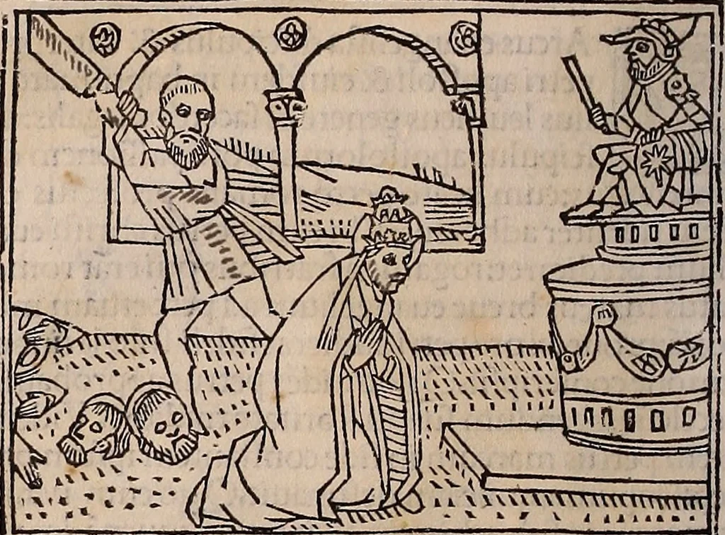 An illustration from Catalogus sanctorum [et] gestorum eoru[m] ex diuersis voluminibus collectus: editus a reuere[n]dissimo in [Christo] patre domino Petro de natalibus de venetijs dei gratia e[pisco]po Equilino, 1506, leaf 175