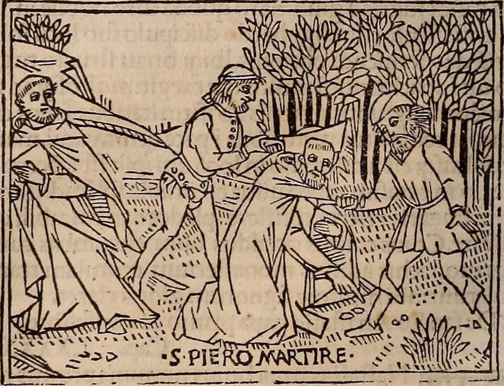 An illustration from Catalogus sanctorum [et] gestorum eoru[m] ex diuersis voluminibus collectus: editus a reuere[n]dissimo in [Christo] patre domino Petro de natalibus de venetijs dei gratia e[pisco]po Equilino, 1506, leaf 177