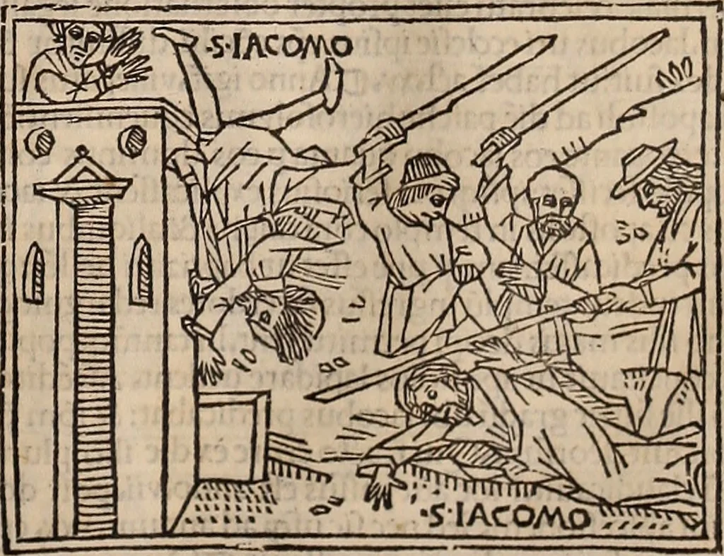An illustration from Catalogus sanctorum [et] gestorum eoru[m] ex diuersis voluminibus collectus: editus a reuere[n]dissimo in [Christo] patre domino Petro de natalibus de venetijs dei gratia e[pisco]po Equilino, 1506, leaf 180
