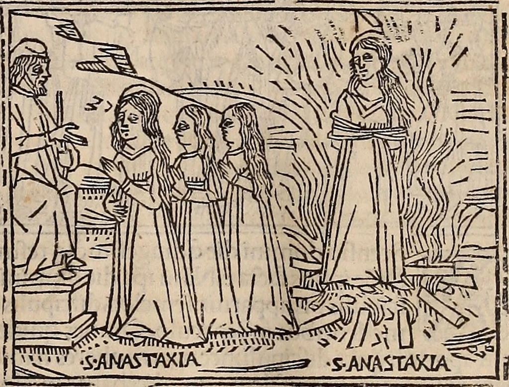 An illustration from Catalogus sanctorum [et] gestorum eoru[m] ex diuersis voluminibus collectus: editus a reuere[n]dissimo in [Christo] patre domino Petro de natalibus de venetijs dei gratia e[pisco]po Equilino, 1506, leaf 188