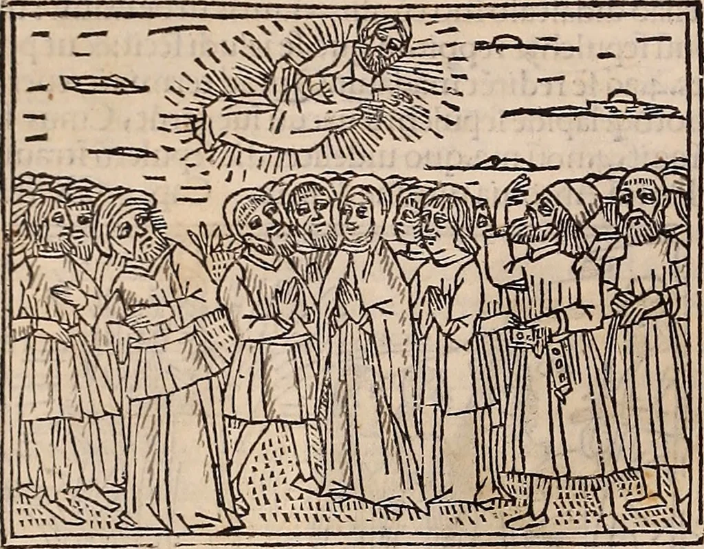 An illustration from Catalogus sanctorum [et] gestorum eoru[m] ex diuersis voluminibus collectus: editus a reuere[n]dissimo in [Christo] patre domino Petro de natalibus de venetijs dei gratia e[pisco]po Equilino, 1506, leaf 189