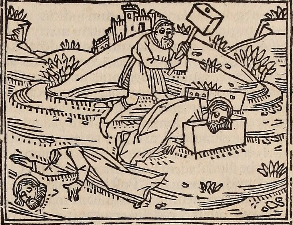 An illustration from Catalogus sanctorum [et] gestorum eoru[m] ex diuersis voluminibus collectus: editus a reuere[n]dissimo in [Christo] patre domino Petro de natalibus de venetijs dei gratia e[pisco]po Equilino, 1506, leaf 202