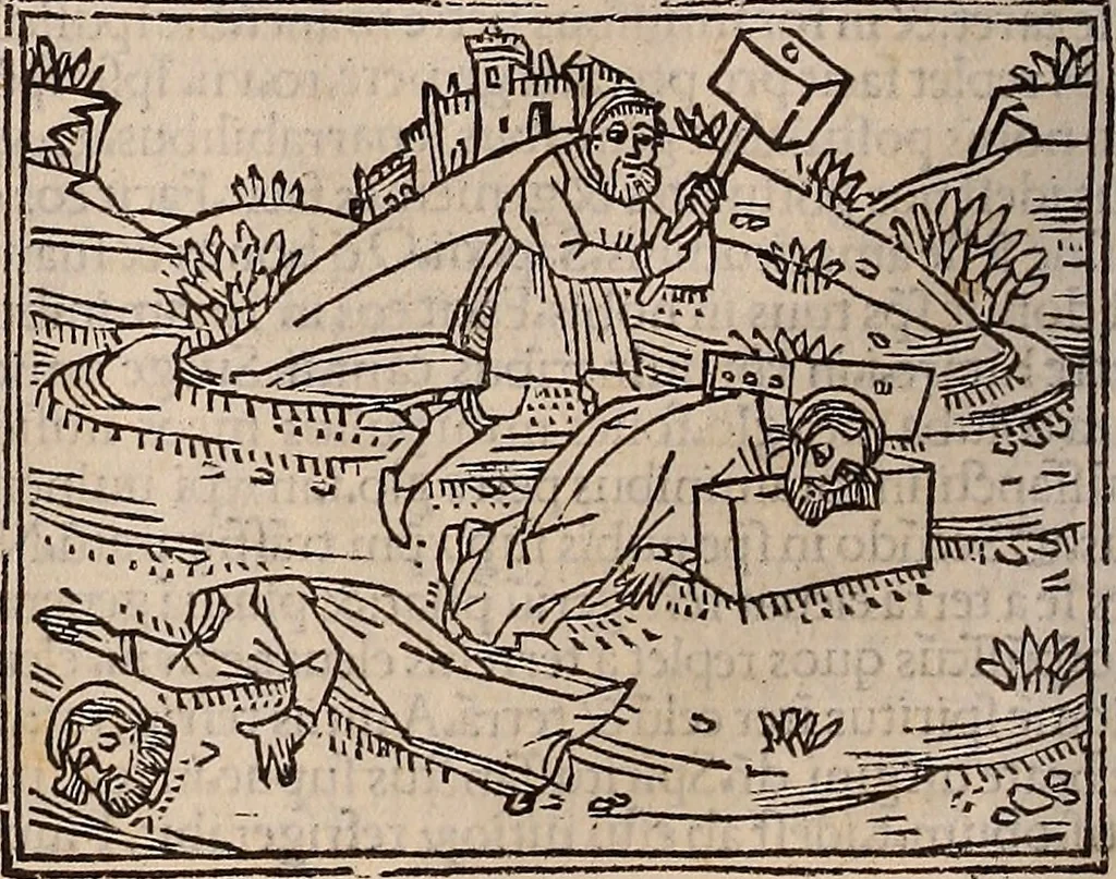 An illustration from Catalogus sanctorum [et] gestorum eoru[m] ex diuersis voluminibus collectus: editus a reuere[n]dissimo in [Christo] patre domino Petro de natalibus de venetijs dei gratia e[pisco]po Equilino, 1506, leaf 207