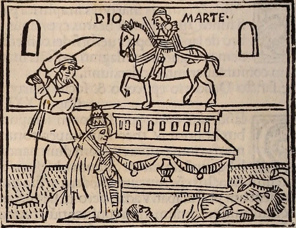An illustration from Catalogus sanctorum [et] gestorum eoru[m] ex diuersis voluminibus collectus: editus a reuere[n]dissimo in [Christo] patre domino Petro de natalibus de venetijs dei gratia e[pisco]po Equilino, 1506, leaf 219
