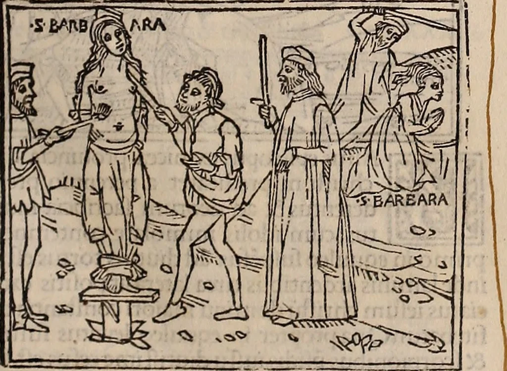 An illustration from Catalogus sanctorum [et] gestorum eoru[m] ex diuersis voluminibus collectus: editus a reuere[n]dissimo in [Christo] patre domino Petro de natalibus de venetijs dei gratia e[pisco]po Equilino, 1506, leaf 22