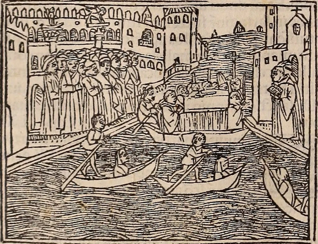 An illustration from Catalogus sanctorum [et] gestorum eoru[m] ex diuersis voluminibus collectus: editus a reuere[n]dissimo in [Christo] patre domino Petro de natalibus de venetijs dei gratia e[pisco]po Equilino, 1506, leaf 227