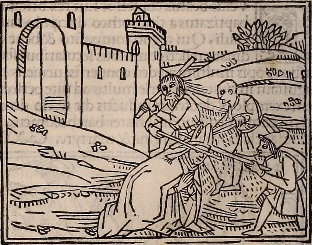 An illustration from Catalogus sanctorum [et] gestorum eoru[m] ex diuersis voluminibus collectus: editus a reuere[n]dissimo in [Christo] patre domino Petro de natalibus de venetijs dei gratia e[pisco]po Equilino, 1506, leaf 23