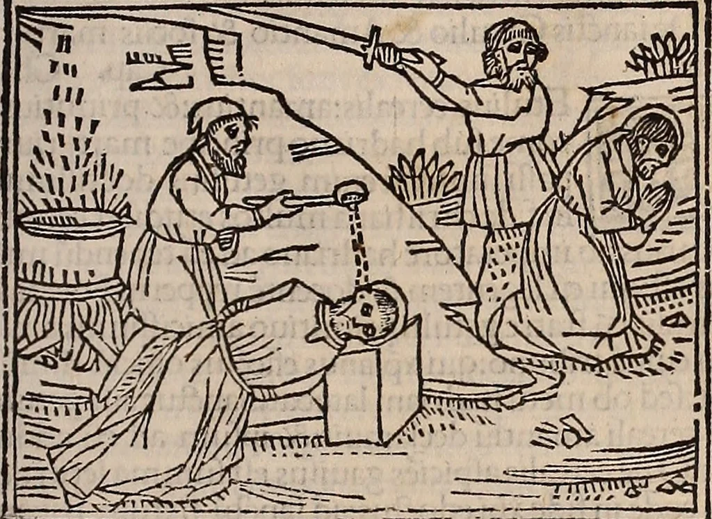 An illustration from Catalogus sanctorum [et] gestorum eoru[m] ex diuersis voluminibus collectus: editus a reuere[n]dissimo in [Christo] patre domino Petro de natalibus de venetijs dei gratia e[pisco]po Equilino, 1506, leaf 236