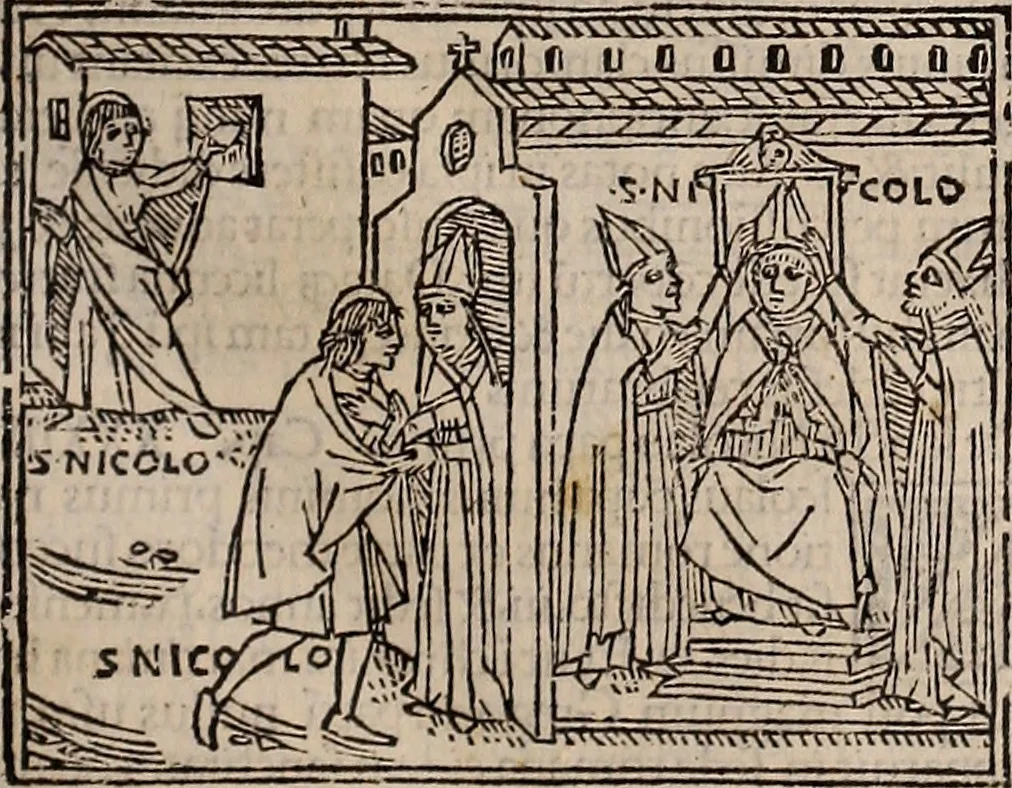An illustration from Catalogus sanctorum [et] gestorum eoru[m] ex diuersis voluminibus collectus: editus a reuere[n]dissimo in [Christo] patre domino Petro de natalibus de venetijs dei gratia e[pisco]po Equilino, 1506, leaf 24