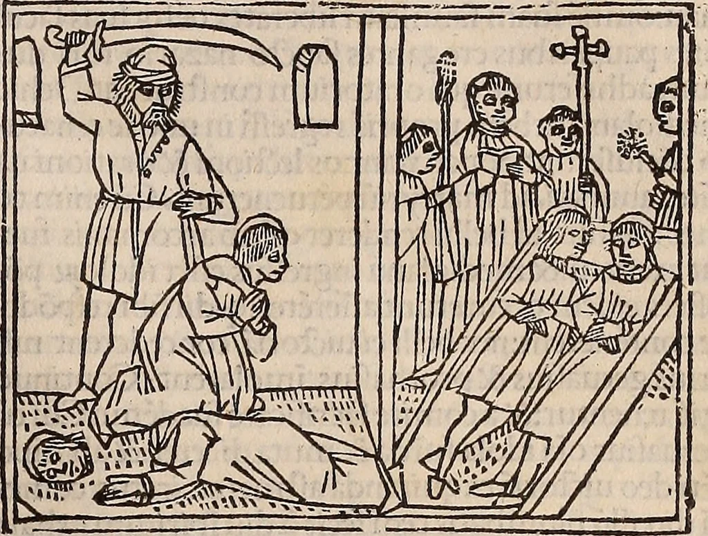 An illustration from Catalogus sanctorum [et] gestorum eoru[m] ex diuersis voluminibus collectus: editus a reuere[n]dissimo in [Christo] patre domino Petro de natalibus de venetijs dei gratia e[pisco]po Equilino, 1506, leaf 246