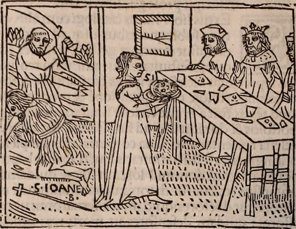 An illustration from Catalogus sanctorum [et] gestorum eoru[m] ex diuersis voluminibus collectus: editus a reuere[n]dissimo in [Christo] patre domino Petro de natalibus de venetijs dei gratia e[pisco]po Equilino, 1506, leaf 255