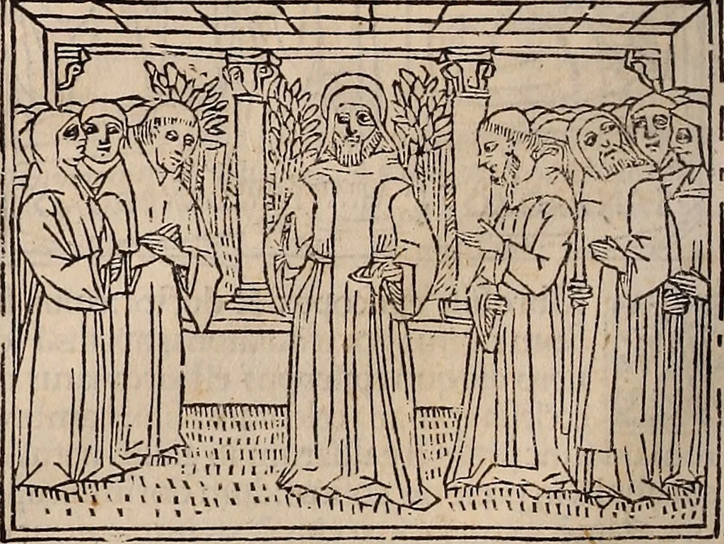 An illustration from Catalogus sanctorum [et] gestorum eoru[m] ex diuersis voluminibus collectus: editus a reuere[n]dissimo in [Christo] patre domino Petro de natalibus de venetijs dei gratia e[pisco]po Equilino, 1506, leaf 27