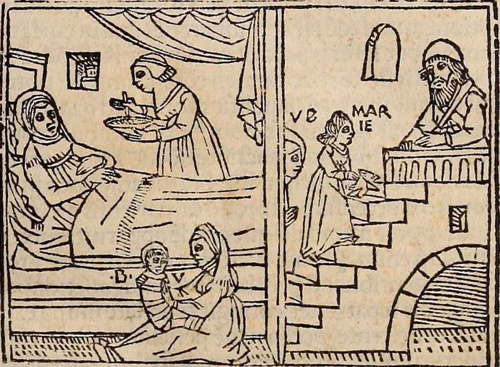 An illustration from Catalogus sanctorum [et] gestorum eoru[m] ex diuersis voluminibus collectus: editus a reuere[n]dissimo in [Christo] patre domino Petro de natalibus de venetijs dei gratia e[pisco]po Equilino, 1506, leaf 28