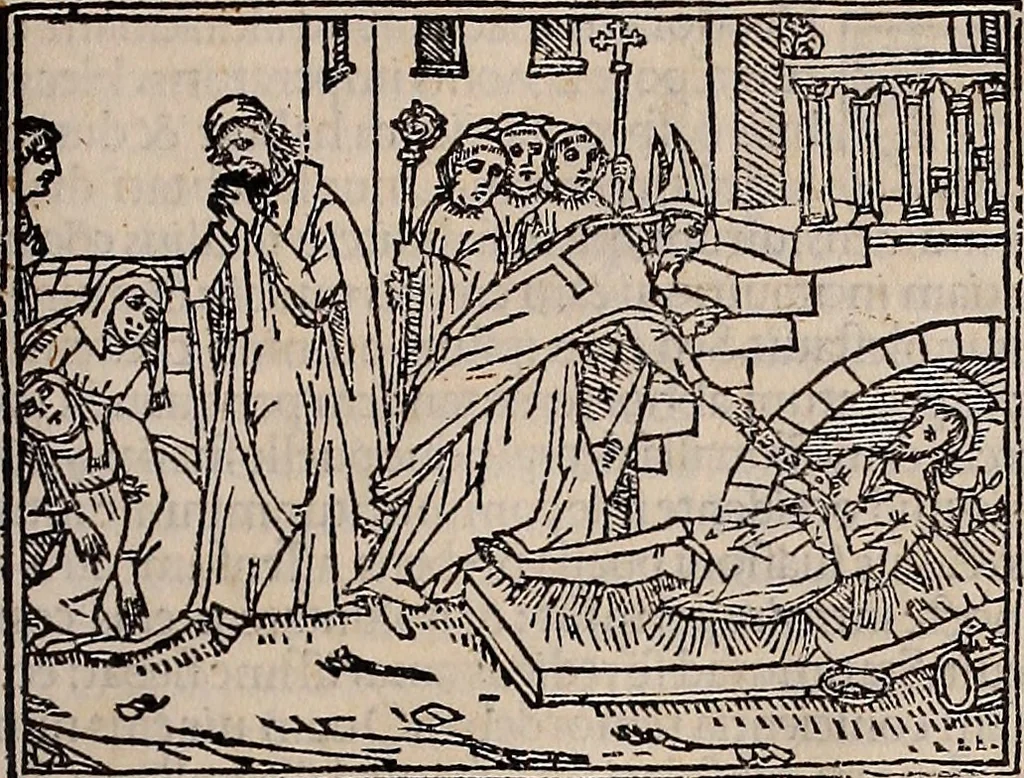 An illustration from Catalogus sanctorum [et] gestorum eoru[m] ex diuersis voluminibus collectus: editus a reuere[n]dissimo in [Christo] patre domino Petro de natalibus de venetijs dei gratia e[pisco]po Equilino, 1506, leaf 286