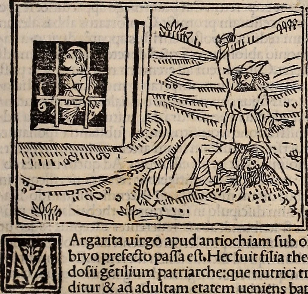 An illustration from Catalogus sanctorum [et] gestorum eoru[m] ex diuersis voluminibus collectus: editus a reuere[n]dissimo in [Christo] patre domino Petro de natalibus de venetijs dei gratia e[pisco]po Equilino, 1506, leaf 290