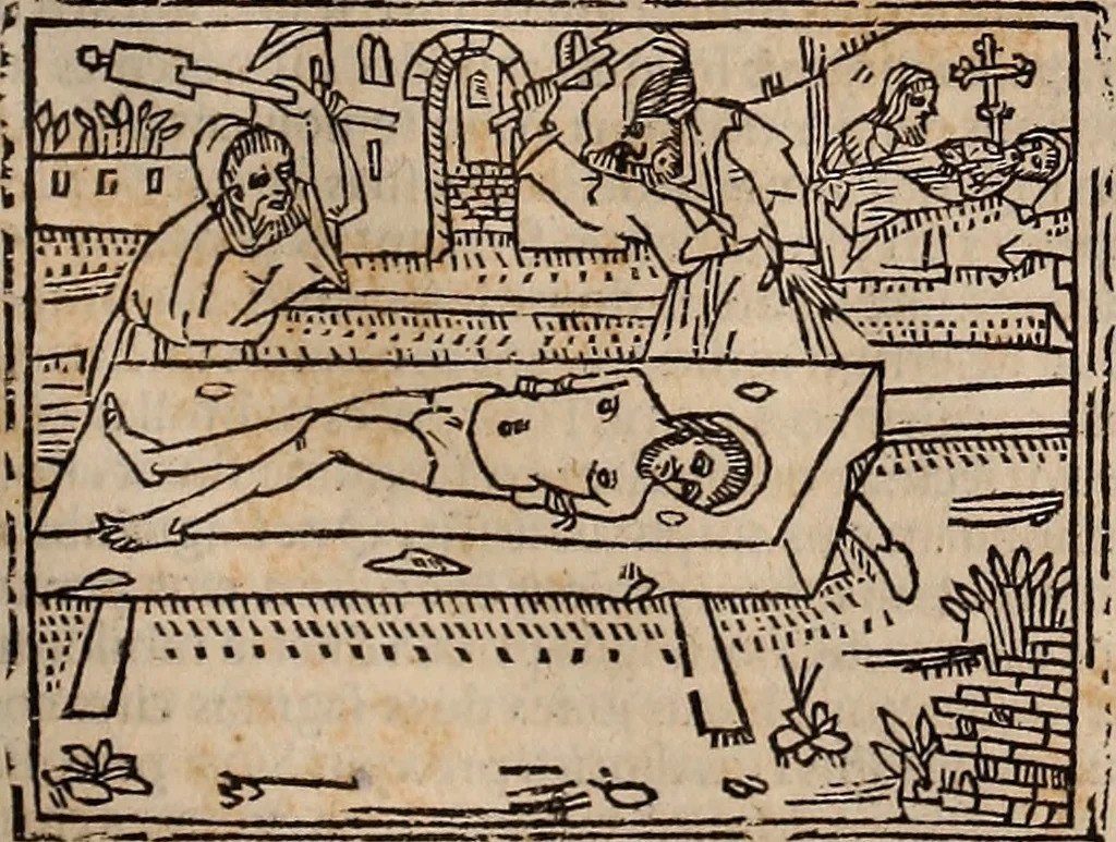 An illustration from Catalogus sanctorum [et] gestorum eoru[m] ex diuersis voluminibus collectus: editus a reuere[n]dissimo in [Christo] patre domino Petro de natalibus de venetijs dei gratia e[pisco]po Equilino, 1506, leaf 294