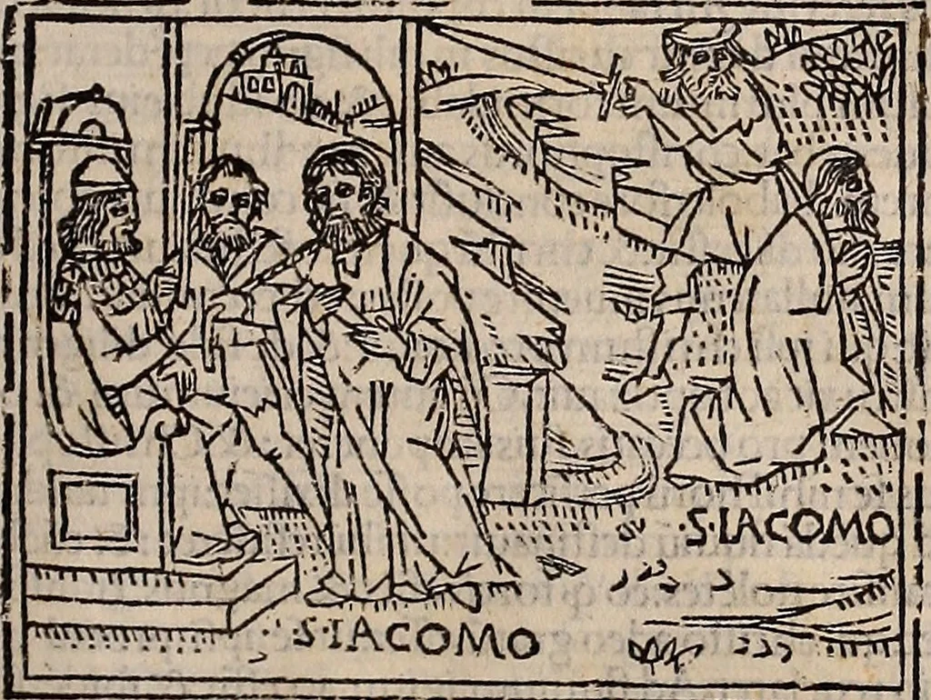 An illustration from Catalogus sanctorum [et] gestorum eoru[m] ex diuersis voluminibus collectus: editus a reuere[n]dissimo in [Christo] patre domino Petro de natalibus de venetijs dei gratia e[pisco]po Equilino, 1506, leaf 296