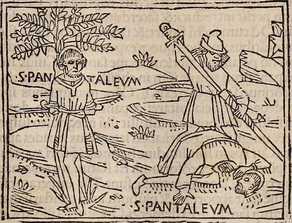 An illustration from Catalogus sanctorum [et] gestorum eoru[m] ex diuersis voluminibus collectus: editus a reuere[n]dissimo in [Christo] patre domino Petro de natalibus de venetijs dei gratia e[pisco]po Equilino, 1506, leaf 300