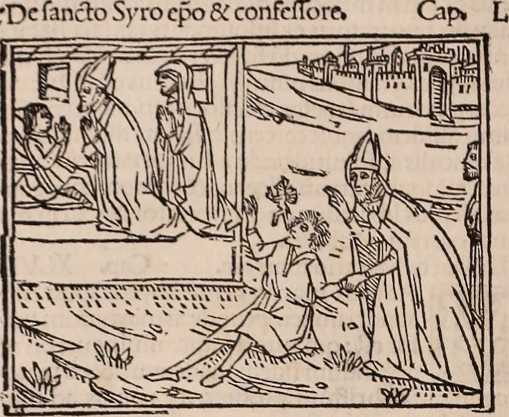 An illustration from Catalogus sanctorum [et] gestorum eoru[m] ex diuersis voluminibus collectus: editus a reuere[n]dissimo in [Christo] patre domino Petro de natalibus de venetijs dei gratia e[pisco]po Equilino, 1506, leaf 31