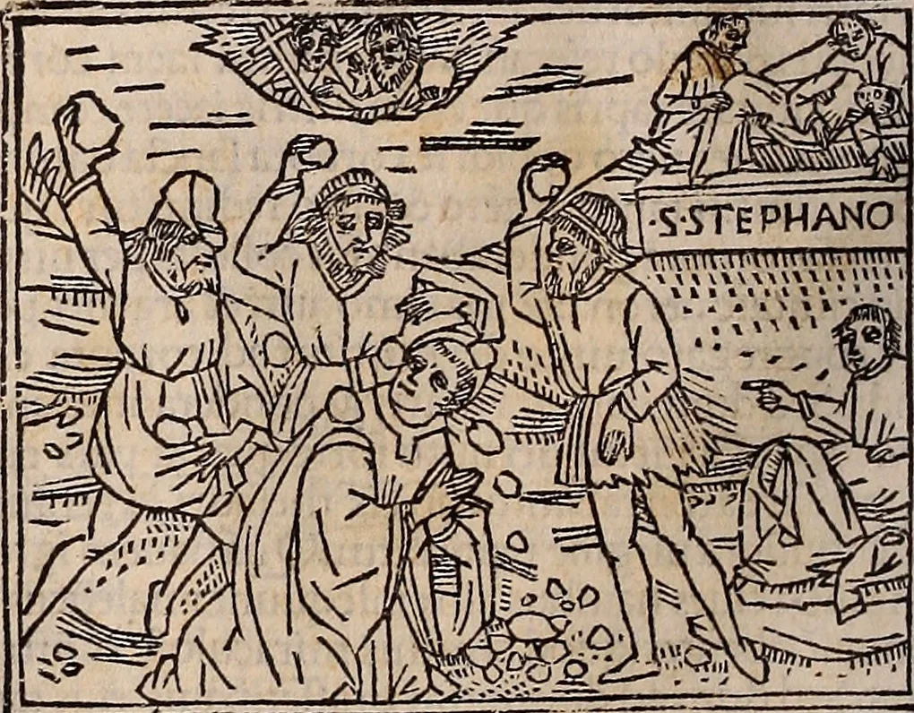 An illustration from Catalogus sanctorum [et] gestorum eoru[m] ex diuersis voluminibus collectus: editus a reuere[n]dissimo in [Christo] patre domino Petro de natalibus de venetijs dei gratia e[pisco]po Equilino, 1506, leaf 313