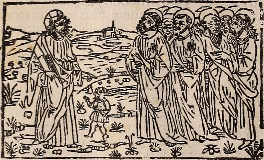 An illustration from Catalogus sanctorum [et] gestorum eoru[m] ex diuersis voluminibus collectus: editus a reuere[n]dissimo in [Christo] patre domino Petro de natalibus de venetijs dei gratia e[pisco]po Equilino, 1506, leaf 319