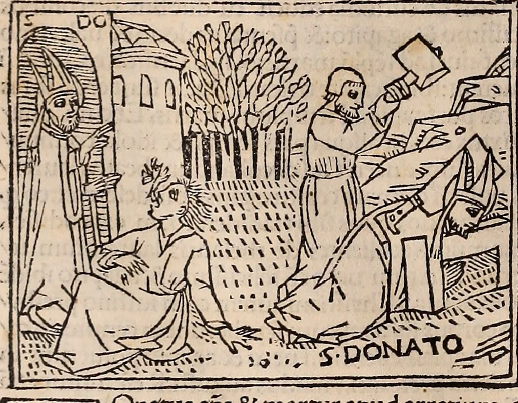 An illustration from Catalogus sanctorum [et] gestorum eoru[m] ex diuersis voluminibus collectus: editus a reuere[n]dissimo in [Christo] patre domino Petro de natalibus de venetijs dei gratia e[pisco]po Equilino, 1506, leaf 321