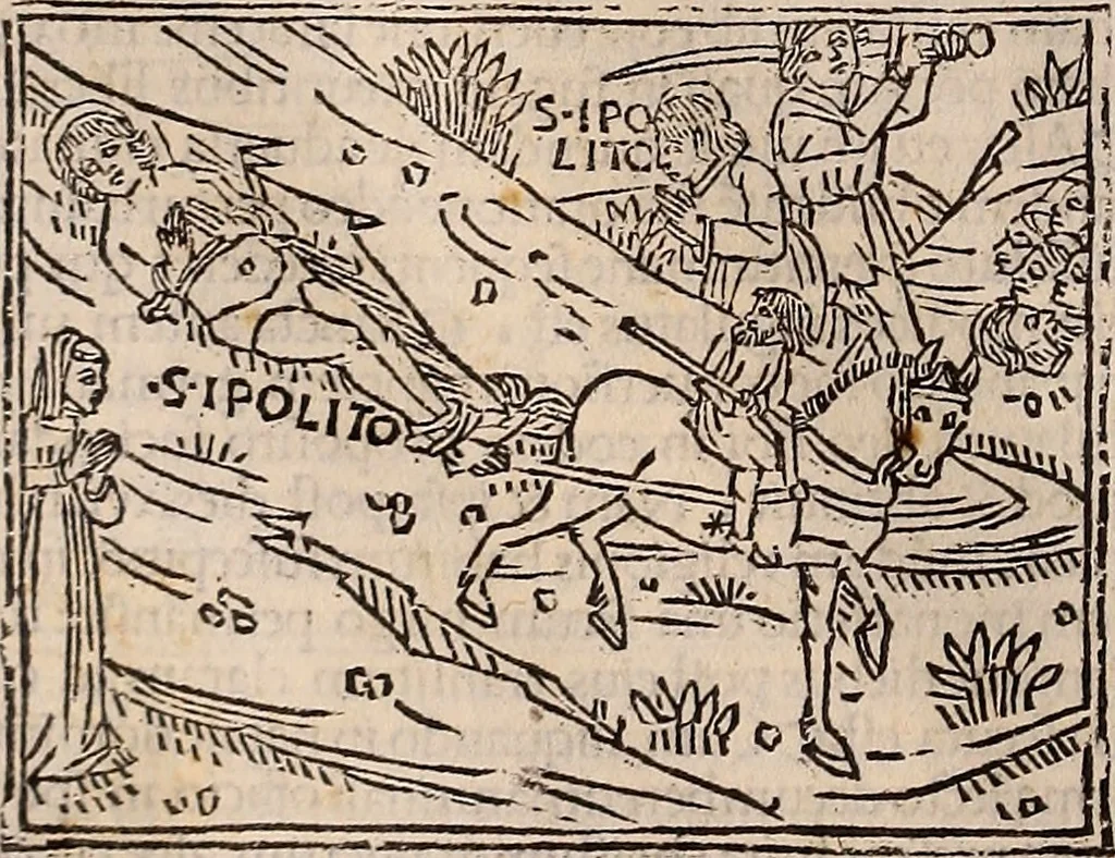 An illustration from Catalogus sanctorum [et] gestorum eoru[m] ex diuersis voluminibus collectus: editus a reuere[n]dissimo in [Christo] patre domino Petro de natalibus de venetijs dei gratia e[pisco]po Equilino, 1506, leaf 329