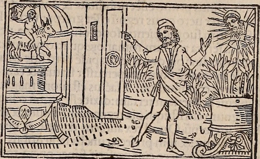 An illustration from Catalogus sanctorum [et] gestorum eoru[m] ex diuersis voluminibus collectus: editus a reuere[n]dissimo in [Christo] patre domino Petro de natalibus de venetijs dei gratia e[pisco]po Equilino, 1506, leaf 350