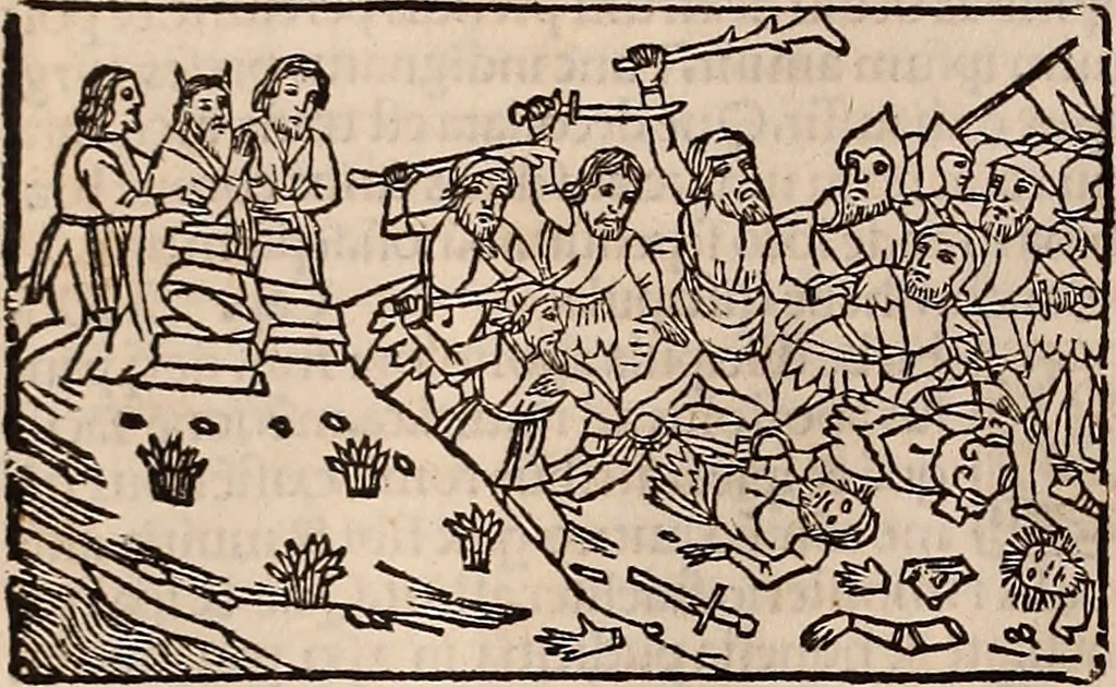 An illustration from Catalogus sanctorum [et] gestorum eoru[m] ex diuersis voluminibus collectus: editus a reuere[n]dissimo in [Christo] patre domino Petro de natalibus de venetijs dei gratia e[pisco]po Equilino, 1506, leaf 369
