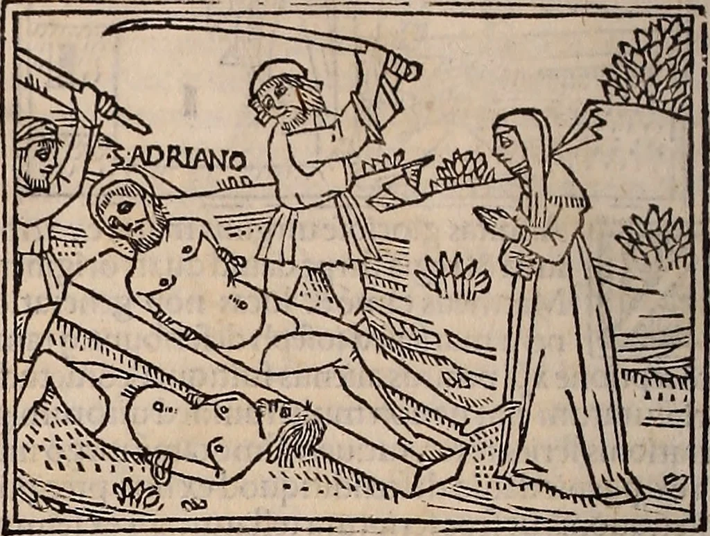 An illustration from Catalogus sanctorum [et] gestorum eoru[m] ex diuersis voluminibus collectus: editus a reuere[n]dissimo in [Christo] patre domino Petro de natalibus de venetijs dei gratia e[pisco]po Equilino, 1506, leaf 377
