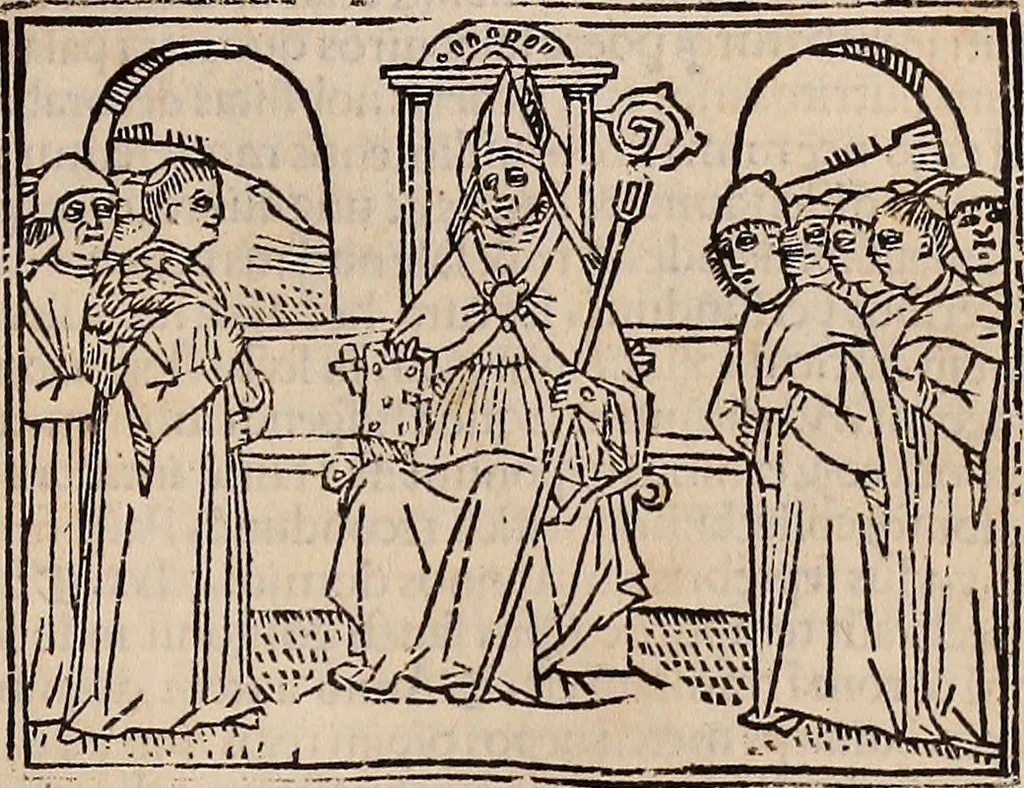 An illustration from Catalogus sanctorum [et] gestorum eoru[m] ex diuersis voluminibus collectus: editus a reuere[n]dissimo in [Christo] patre domino Petro de natalibus de venetijs dei gratia e[pisco]po Equilino, 1506, leaf 378