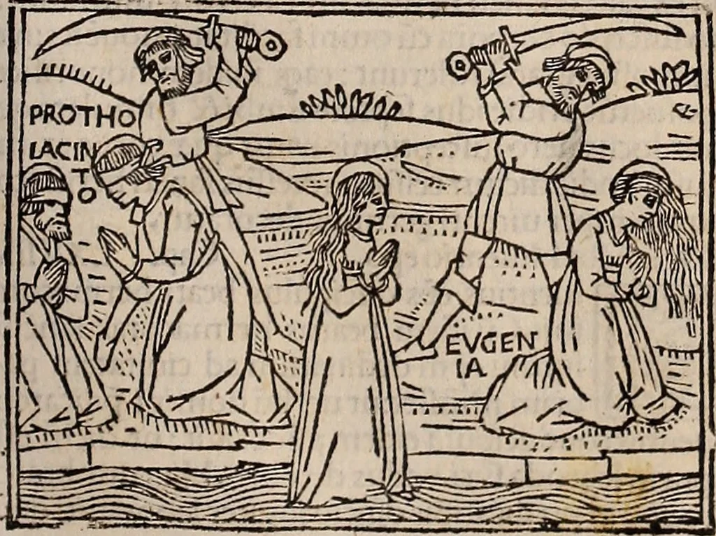 An illustration from Catalogus sanctorum [et] gestorum eoru[m] ex diuersis voluminibus collectus: editus a reuere[n]dissimo in [Christo] patre domino Petro de natalibus de venetijs dei gratia e[pisco]po Equilino, 1506, leaf 380