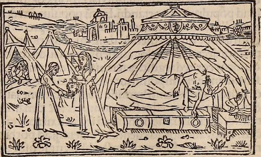 An illustration from Catalogus sanctorum [et] gestorum eoru[m] ex diuersis voluminibus collectus: editus a reuere[n]dissimo in [Christo] patre domino Petro de natalibus de venetijs dei gratia e[pisco]po Equilino, 1506, leaf 386