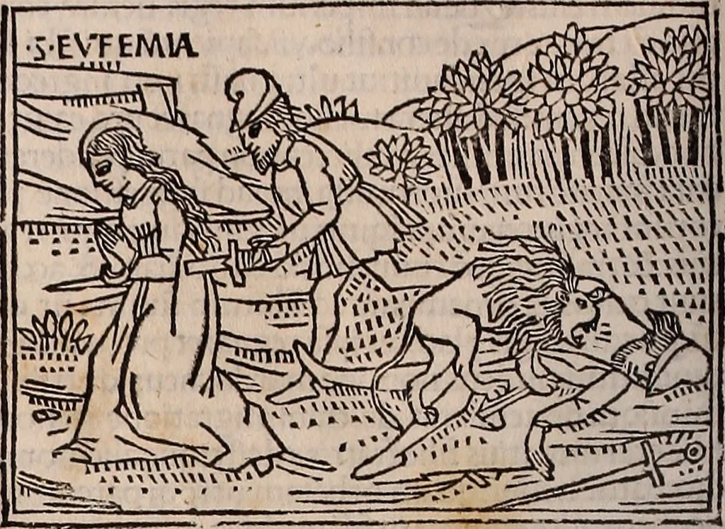An illustration from Catalogus sanctorum [et] gestorum eoru[m] ex diuersis voluminibus collectus: editus a reuere[n]dissimo in [Christo] patre domino Petro de natalibus de venetijs dei gratia e[pisco]po Equilino, 1506, leaf 389