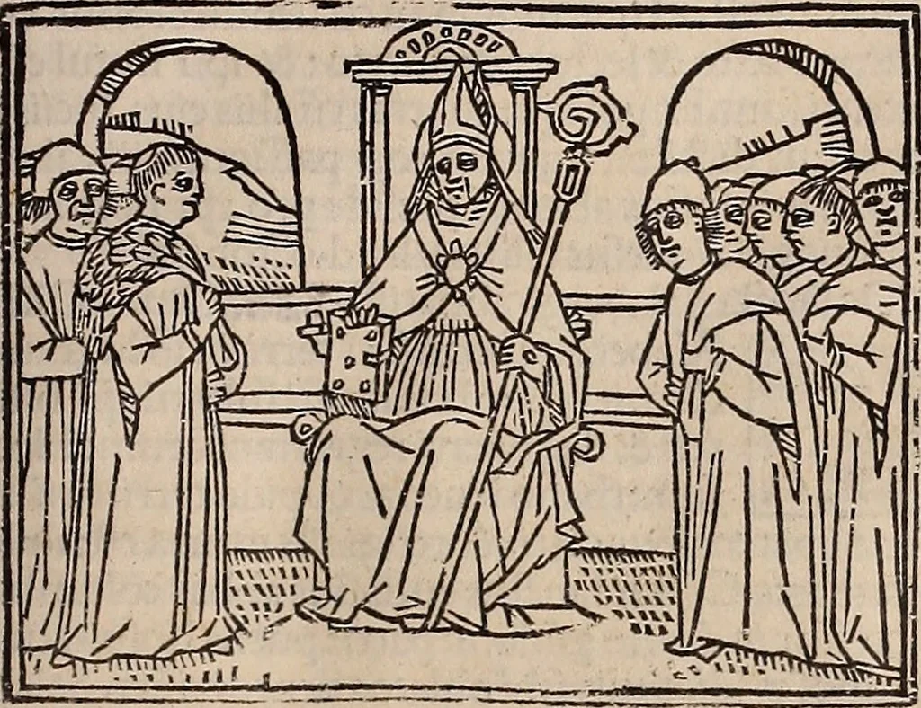 An illustration from Catalogus sanctorum [et] gestorum eoru[m] ex diuersis voluminibus collectus: editus a reuere[n]dissimo in [Christo] patre domino Petro de natalibus de venetijs dei gratia e[pisco]po Equilino, 1506, leaf 398