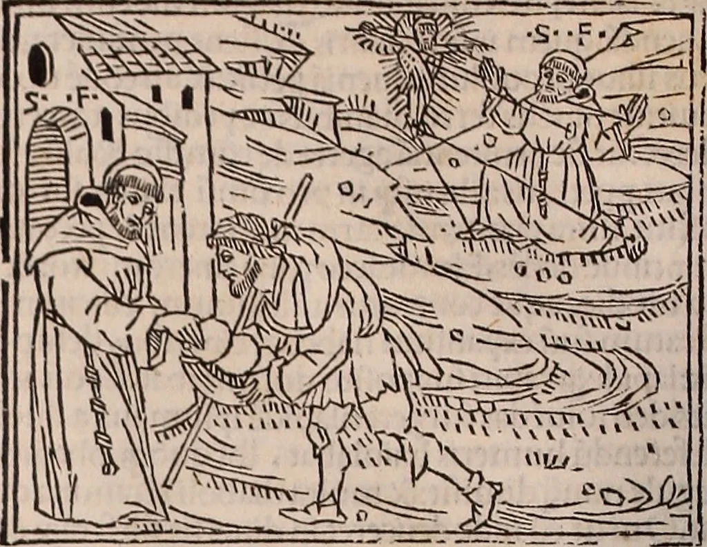 An illustration from Catalogus sanctorum [et] gestorum eoru[m] ex diuersis voluminibus collectus: editus a reuere[n]dissimo in [Christo] patre domino Petro de natalibus de venetijs dei gratia e[pisco]po Equilino, 1506, leaf 415