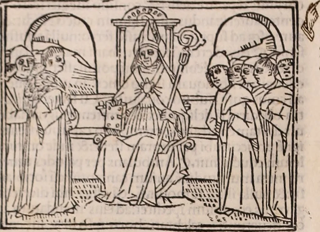 An illustration from Catalogus sanctorum [et] gestorum eoru[m] ex diuersis voluminibus collectus: editus a reuere[n]dissimo in [Christo] patre domino Petro de natalibus de venetijs dei gratia e[pisco]po Equilino, 1506, leaf 417